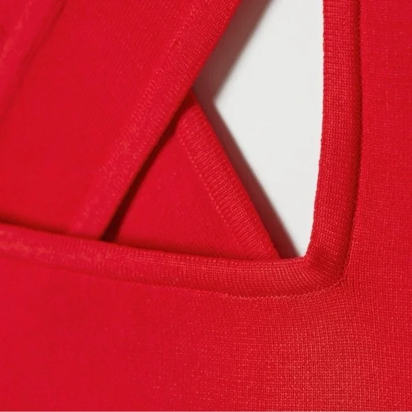 H&M Women Red Ribbed Cross Back Crop Top LARGE Preppy Bodycon Contemporary - Picture 2 of 8